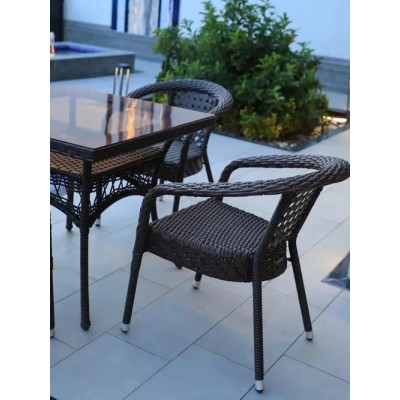Комплект уличной мебели TREET DECO из искусственного ротанга и стали, квадратный стол и 4 кресла, тёмно-коричневый цвет
