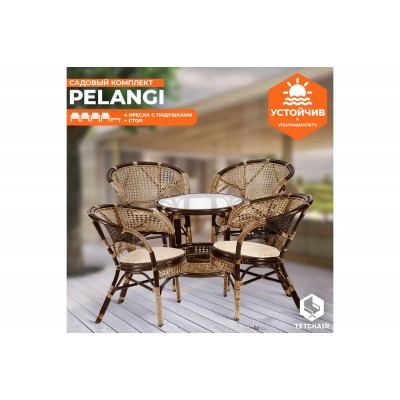 Комплект садовой мебели Tetchair PELANGI из натурального ротанга, стол + 4 кресла